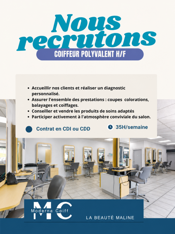Recrutement coiffeur polyvalent H ou F